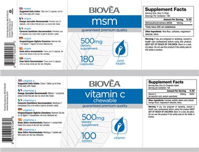 Photo of the BIOVEA MSM 500 mg label