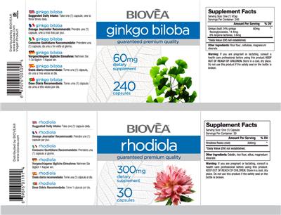 Photo of the BIOVEA Rhodiola 300 mg label