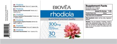 Photo of the BIOVEA Rhodiola 300 mg label