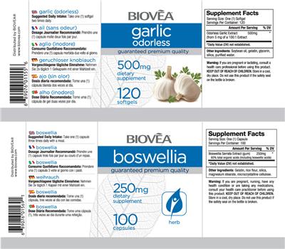 Photo of the BIOVEA Boswellia 250 mg label