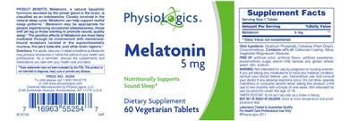 Photo of the PhysioLogics Melatonin 5 mg label