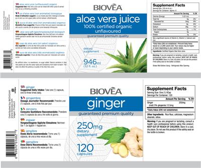 Photo of the BIOVEA Ginger 250 mg label
