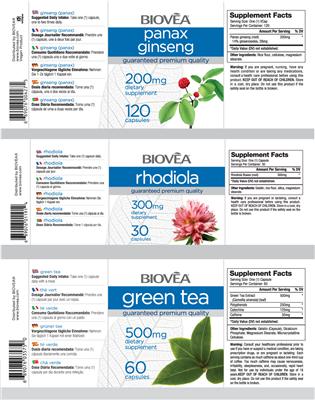 Photo of the BIOVEA Rhodiola 300 mg label