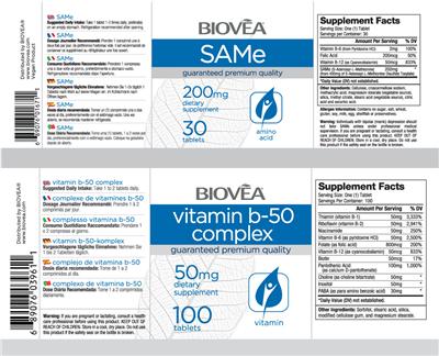 Photo of the BIOVEA Vitamin B-50 Complex 50 mg label
