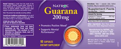 Photo of the Natrol Guarana 200 mg label