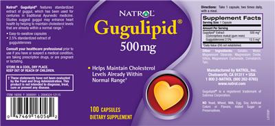Photo of the Natrol Gugulipid 500 mg label