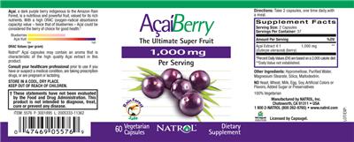 Photo of the Natrol AcaiBerry 1,000 mg label
