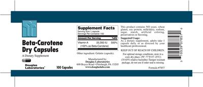 Photo of the Douglas Laboratories Beta-Carotene Dry Capsules label