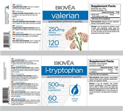 Photo of the BIOVEA Valerian 250 mg label