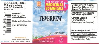 Photo of the L.A. Naturals Feverfew label