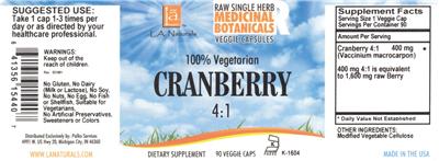 Photo of the L.A. Naturals Cranberry 4:1 label