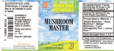Photo of the L.A. Naturals Mushroom Master label