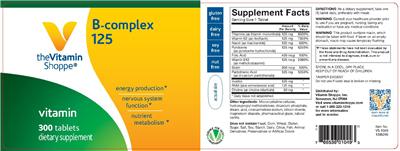 Photo of the The Vitamin Shoppe B-Complex 125 label