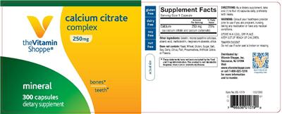 Photo of the The Vitamin Shoppe Calcium Citrate Complex 250 mg label
