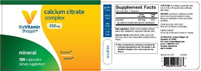 Photo of the The Vitamin Shoppe Calcium Citrate Complex 250 mg label