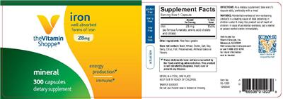 Photo of the The Vitamin Shoppe Iron 28 mg label