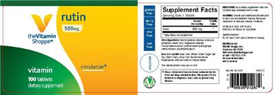 Photo of the The Vitamin Shoppe Rutin 500 mg label
