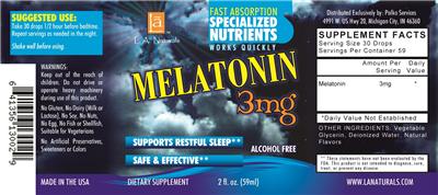 Photo of the L.A. Naturals Melatonin 3 mg label