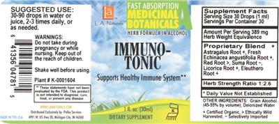 Photo of the L.A. Naturals Immuno-Tonic label