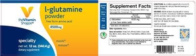 Photo of the The Vitamin Shoppe L-Glutamine Powder 4500 mg label
