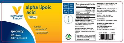 Photo of the The Vitamin Shoppe Alpha Lipoic Acid 100 mg label