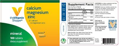 Photo of the The Vitamin Shoppe Calcium Magnesium Zinc label