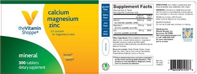 Photo of the The Vitamin Shoppe Calcium Magnesium Zinc label