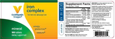Photo of the The Vitamin Shoppe Iron Complex label