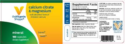 Photo of the The Vitamin Shoppe Calcium Citrate & Magnesium label