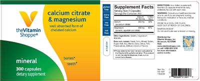 Photo of the The Vitamin Shoppe Calcium Citrate & Magnesium label