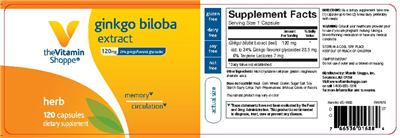 Photo of the The Vitamin Shoppe Ginkgo Biloba Extract 120 mg label