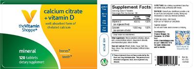 Photo of the The Vitamin Shoppe Calcium Citrate + Vitamin D label