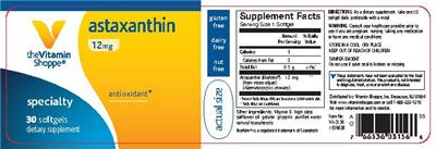 Photo of the The Vitamin Shoppe Astaxanthin 12 mg label