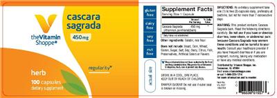Photo of the The Vitamin Shoppe Cascara Sagrada 450 mg label