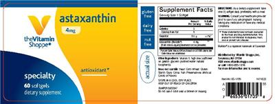 Photo of the The Vitamin Shoppe Astaxanthin 4 mg label
