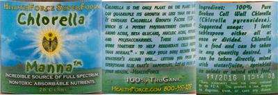 Photo of the HealthForce SuperFoods Chlorella Manna label