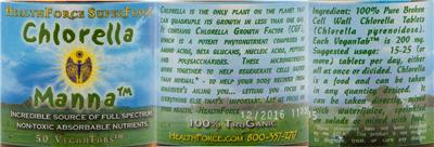 Photo of the HealthForce SuperFoods Chlorella Manna label