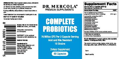 Photo of the Dr. Mercola Premium Supplements Complete Probiotics label
