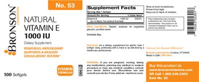 Photo of the Bronson Laboratories Natural Vitamin E 1000 IU label