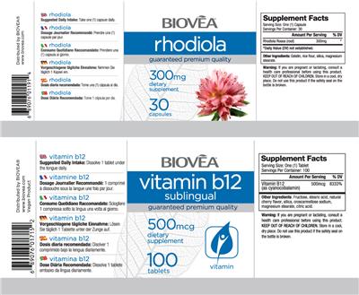 Photo of the BIOVEA Rhodiola 300 mg label