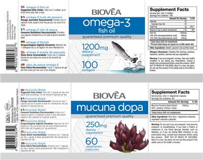 Photo of the BIOVEA Omega-3 Fish Oil 1200 mg label