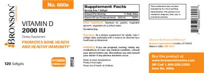 Photo of the Bronson Laboratories Vitamin D 2000 IU label