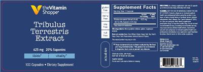 Photo of the The Vitamin Shoppe Tribulus Terrestris Extract 625 mg label