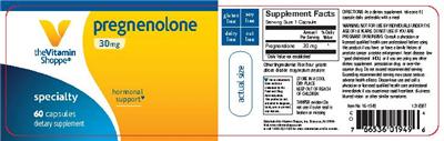 Photo of the The Vitamin Shoppe Pregnenolone 30 mg label