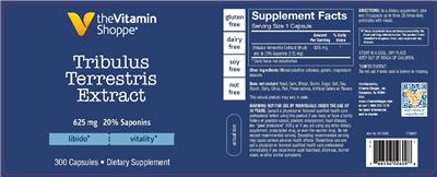 Photo of the The Vitamin Shoppe Tribulus Terrestris Extract 625 mg label