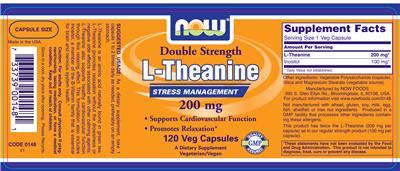 Photo of the NOW Double Strength L-Theanine 200 mg label
