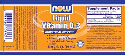 Photo of the NOW Liquid Vitamin D-3 label