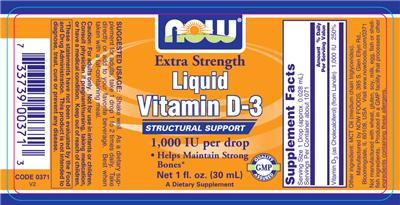Photo of the NOW Extra Strength Liquid Vitamin D-3 label