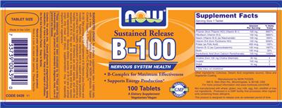 Photo of the NOW Sustained Release B-100 label