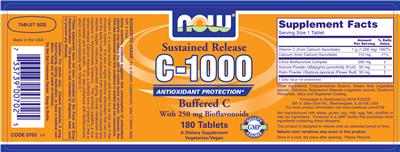 Photo of the NOW C-1000 Buffered C With 250 mg Bioflavonoids label